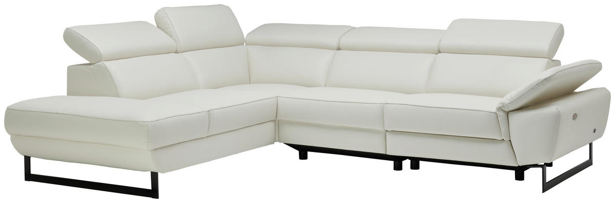 ECKSOFA in Echtleder Weiss  - Weiss/Schwarz, Modern, Leder/Metall (225/281cm) - Celina Home