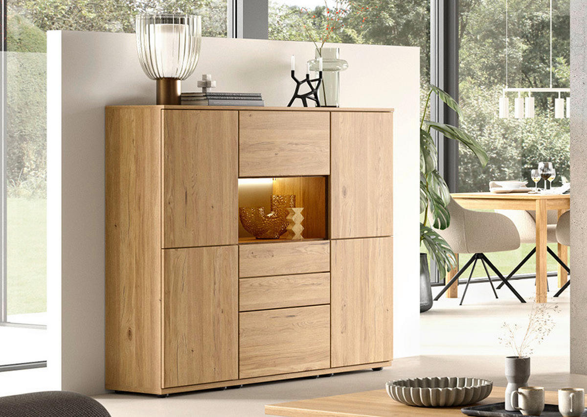 HIGHBOARD Eichefarben  150/131/40 cm  - Eichefarben/Schwarz, KONVENTIONELL, Glas/Holzwerkstoff (150/131/40cm) - Venda