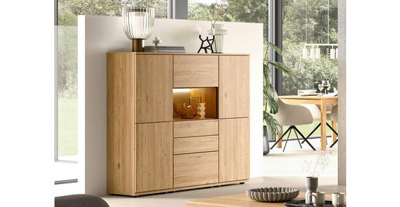 HIGHBOARD Eichefarben  150/131/40 cm  - Eichefarben/Schwarz, KONVENTIONELL, Glas/Holzwerkstoff (150/131/40cm) - Venda