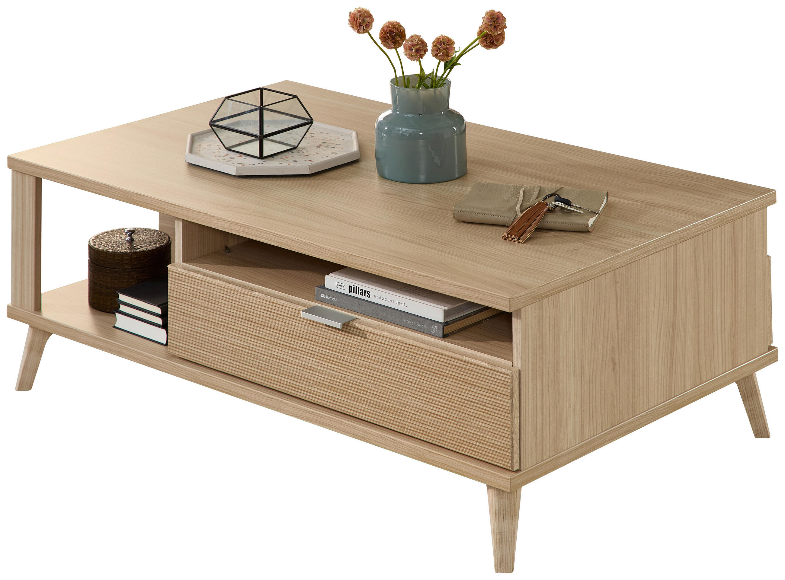 COUCHTISCH 110/65/40 cm rechteckig Eichefarben  - Eichefarben/Silberfarben, MODERN, Holzwerkstoff/Metall (110/65/40cm) - Stylife
