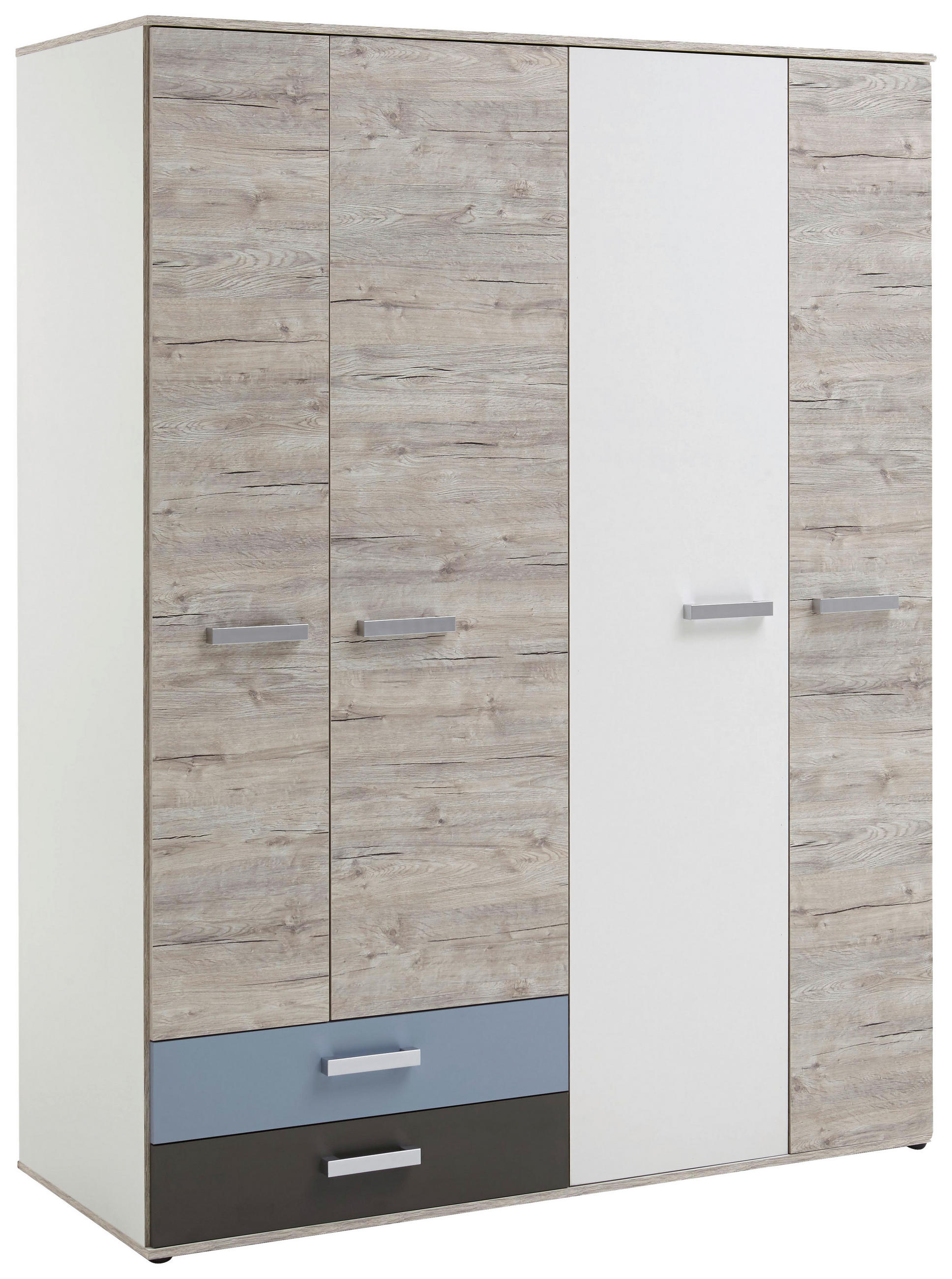 DREHTÜRENSCHRANK 4-türig Braun, Weiß, Hellgrau, Hellblau  - Silberfarben/Hellgrau, MODERN, Holzwerkstoff/Kunststoff (150/194/60cm) - MID.YOU