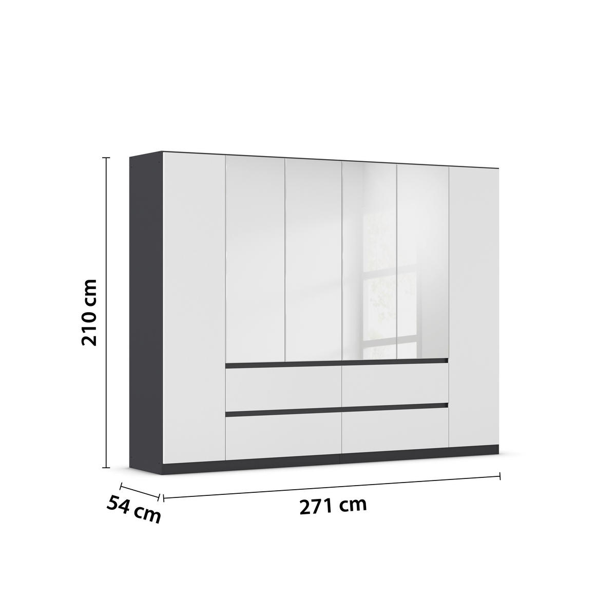 DREHTÜRENSCHRANK 271/210/54 cm 6-türig Grau, Weiß, Silberfarben  - Silberfarben/Weiß, Basics, Holzwerkstoff (271/210/54cm) - Rauch Möbel