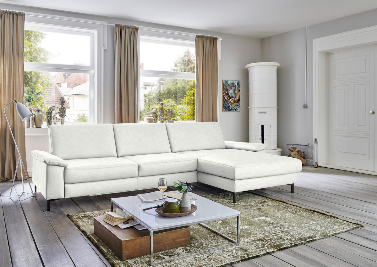 ECKSOFA in Echtleder Weiss  - Weiss/Schwarz, Design, Leder/Metall (334/176cm) - Dieter Knoll