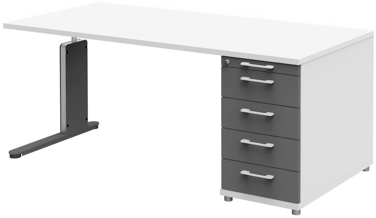 SCHREIBTISCH 160/80/72-78 cm  in Anthrazit, Weiß  - Anthrazit/Weiß, Design, Holzwerkstoff/Metall (160/80/72-78cm) - Moderano