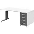 SCHREIBTISCH 160/80/72-78 cm  in Anthrazit, Weiß  - Anthrazit/Weiß, Design, Holzwerkstoff/Metall (160/80/72-78cm) - Moderano