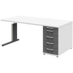 SCHREIBTISCH 160/80/72-78 cm  in Anthrazit, Weiß  - Anthrazit/Weiß, Design, Holzwerkstoff/Metall (160/80/72-78cm) - Moderano