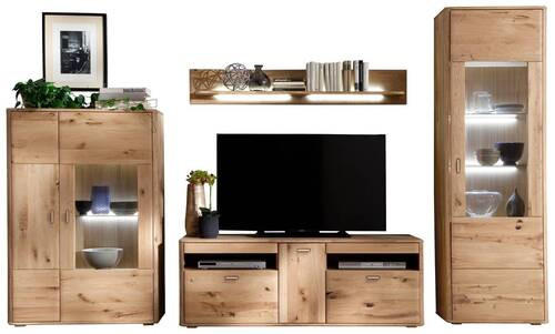 WOHNWAND  in Eichefarben  339/208/50 cm  - Eichefarben/Silberfarben, Design, Glas/Holz (339/208/50cm) - Livetastic