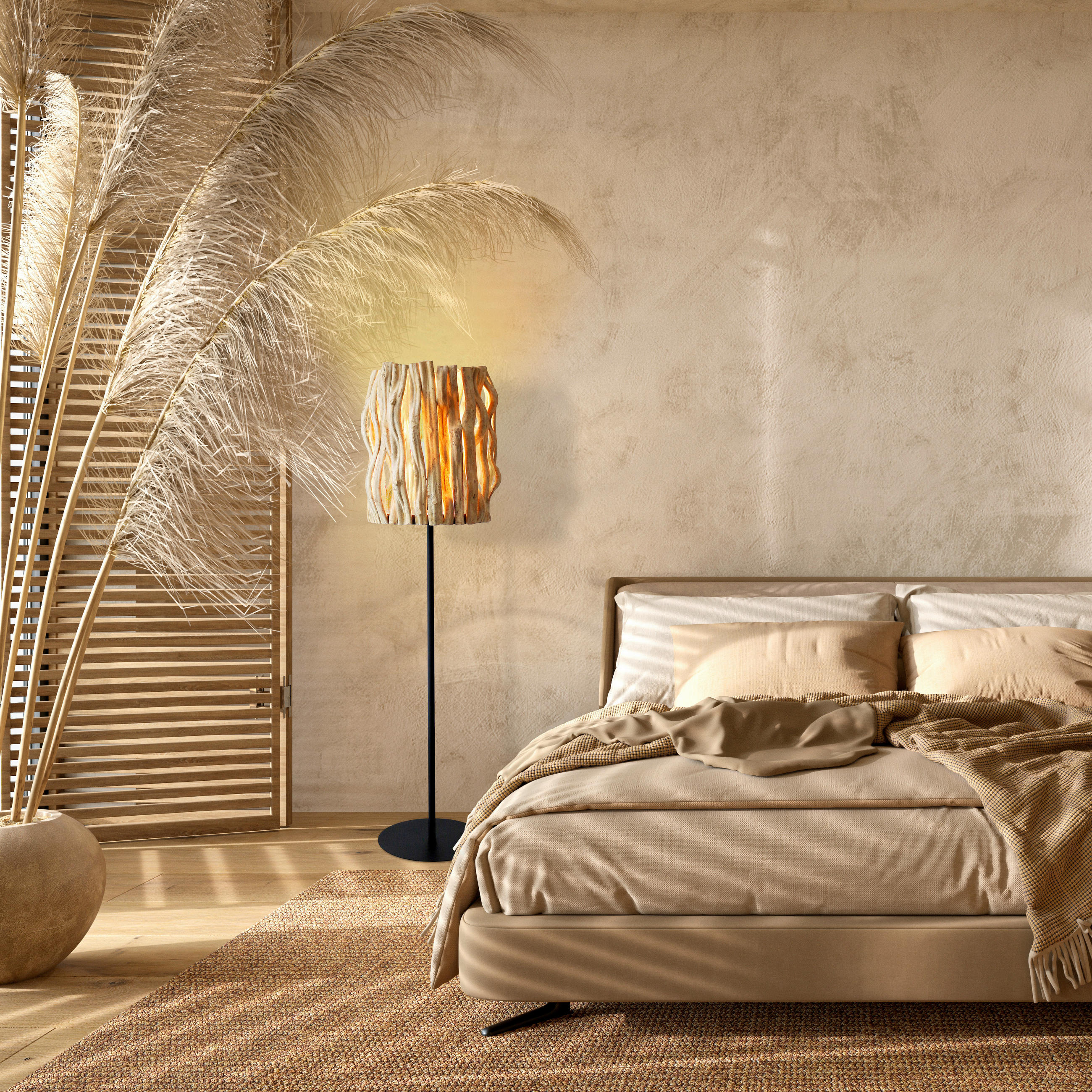 STEHLEUCHTE  33/140/33 cm   - Schwarz/Naturfarben, Design, Holz/Metall (33/140/33cm) - P & B