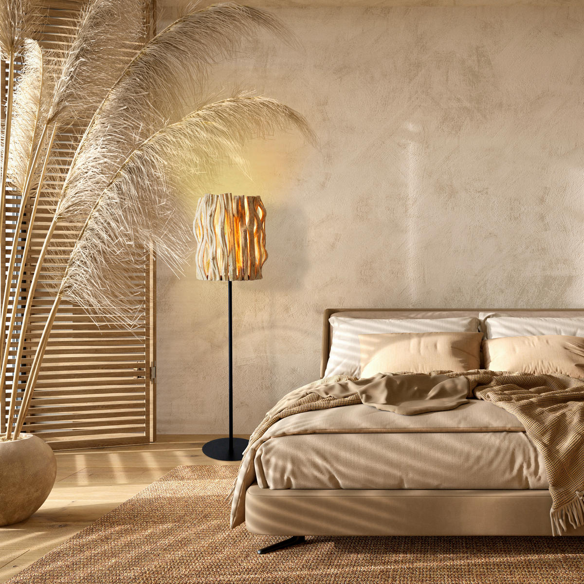 STEHLEUCHTE  33/140/33 cm   - Schwarz/Naturfarben, Design, Holz/Metall (33/140/33cm) - P & B