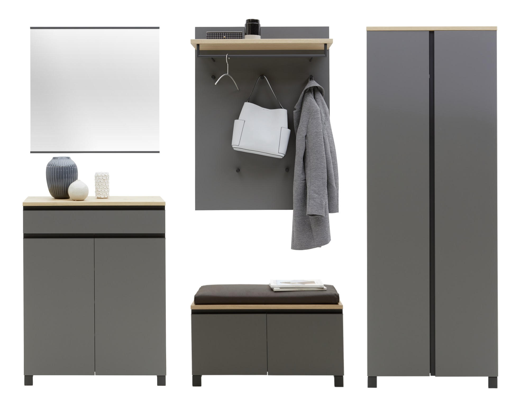 GARDEROBE Anthrazit, Grau, Eichefarben - Eichefarben/Anthrazit, Design, Holz/Metall (260/193/40cm) - Dieter Knoll