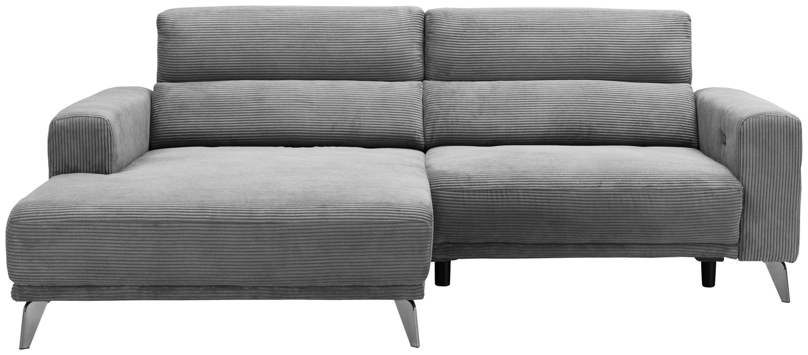 ECKSOFA Hellgrau Cord  - Silberfarben/Hellgrau, KONVENTIONELL, Textil/Metall (170/258cm) - Livetastic