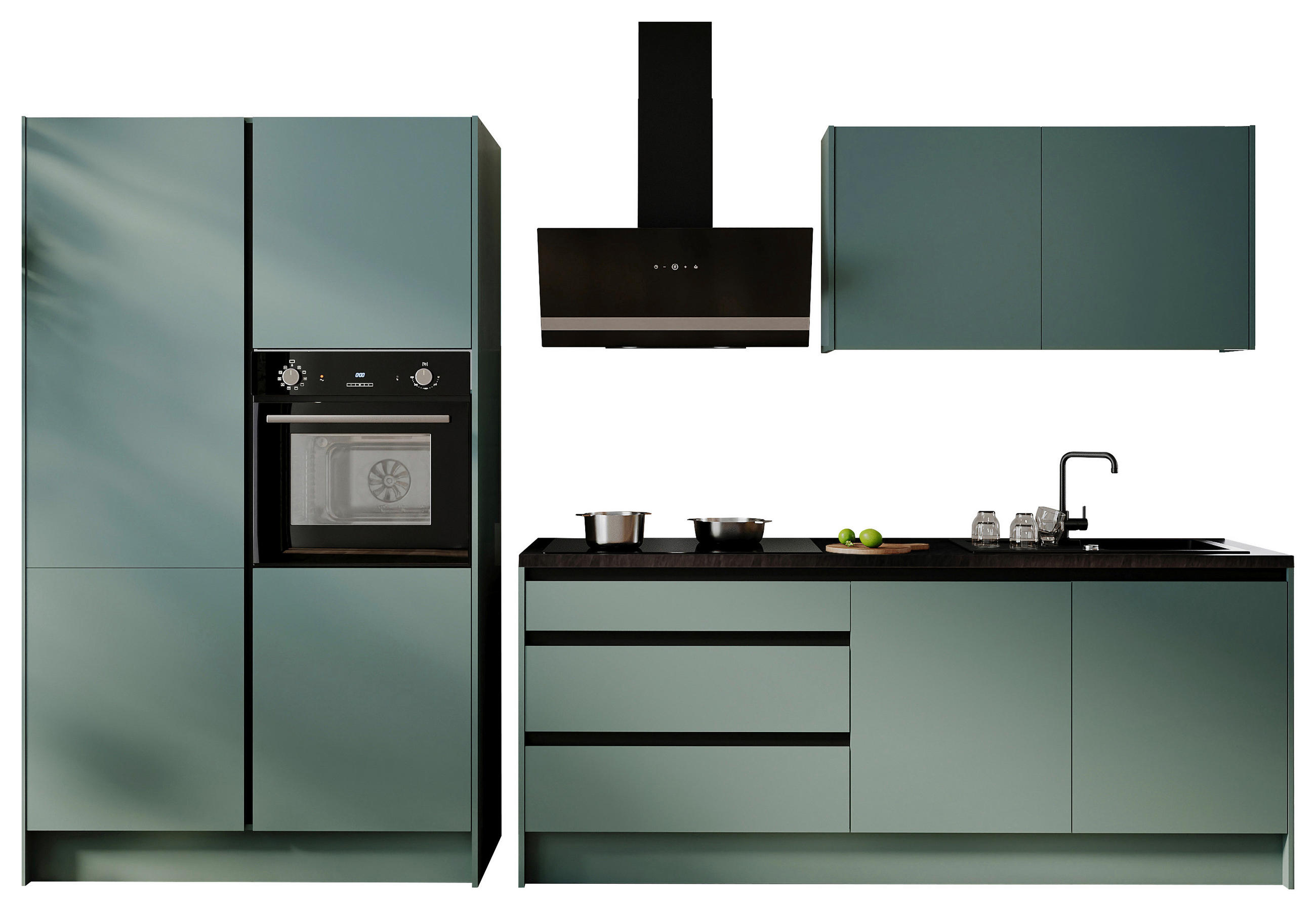 Thumbnail - Mid.you Küchenleerblock Troja, Grün, Schwarz, Holzwerkstoff, 3 Schublade(n) Schubladen, seitenverkehrt montierbar, nur w...