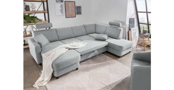 WOHNLANDSCHAFT  in Webstoff Hellgrau  - Hellgrau/Schwarz, Design, Holz/Textil (165/296/198cm) - Xora