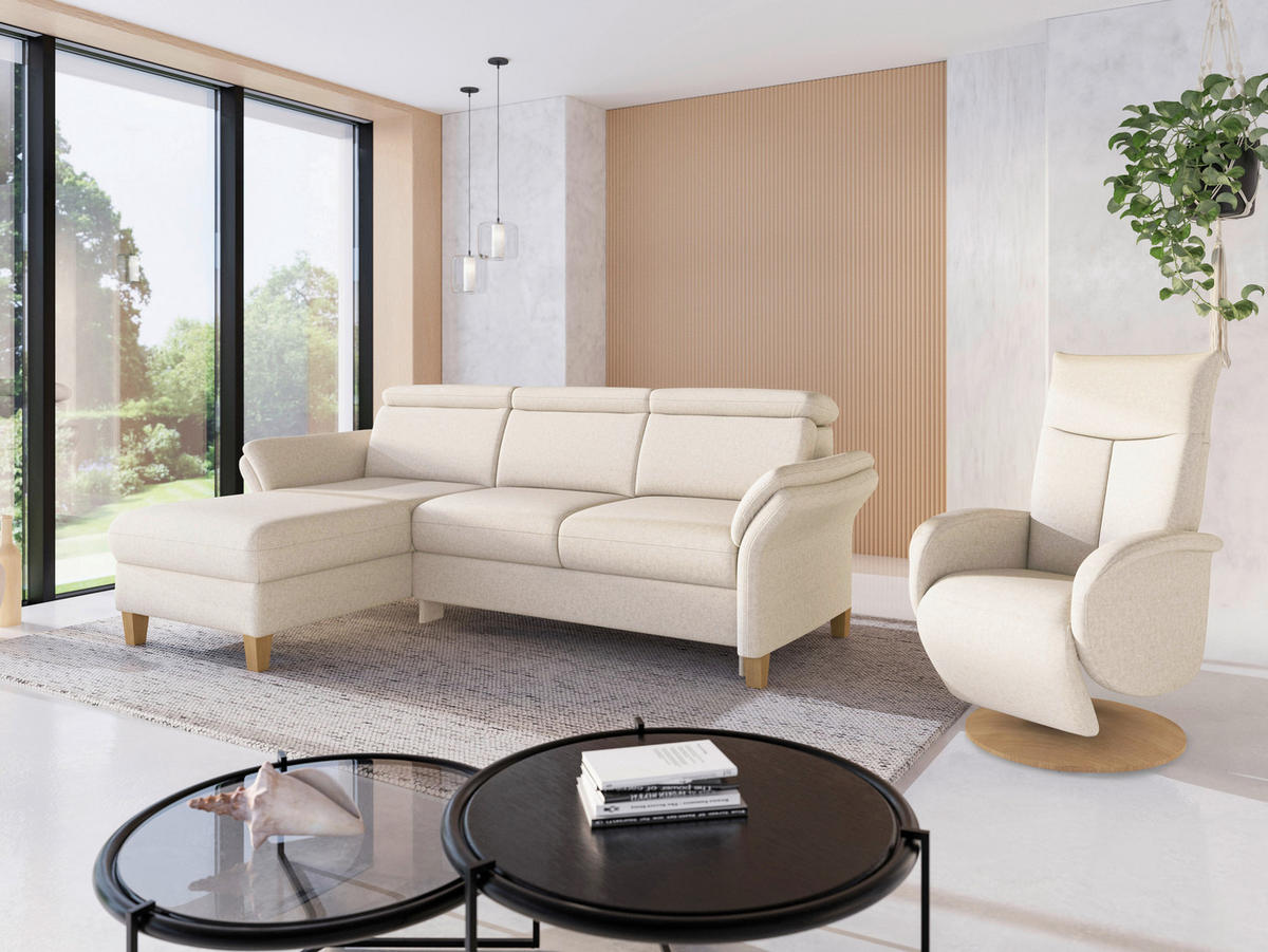 ECKSOFA GLENDALE E Creme Flachgewebe  - Eichefarben/Creme, KONVENTIONELL, Holz/Textil (166/253cm) - Sit & More