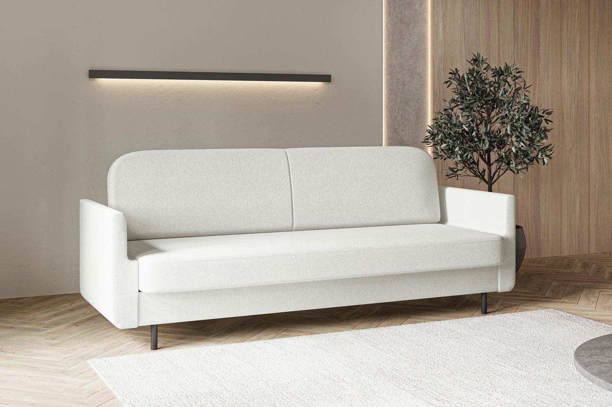 SCHLAFSOFA CLOUDY Creme  inkl. Schlaffunktion, Rücken echt, Stauraum  - Creme, Design, Textil/Metall (221/87/84cm) - MID.YOU