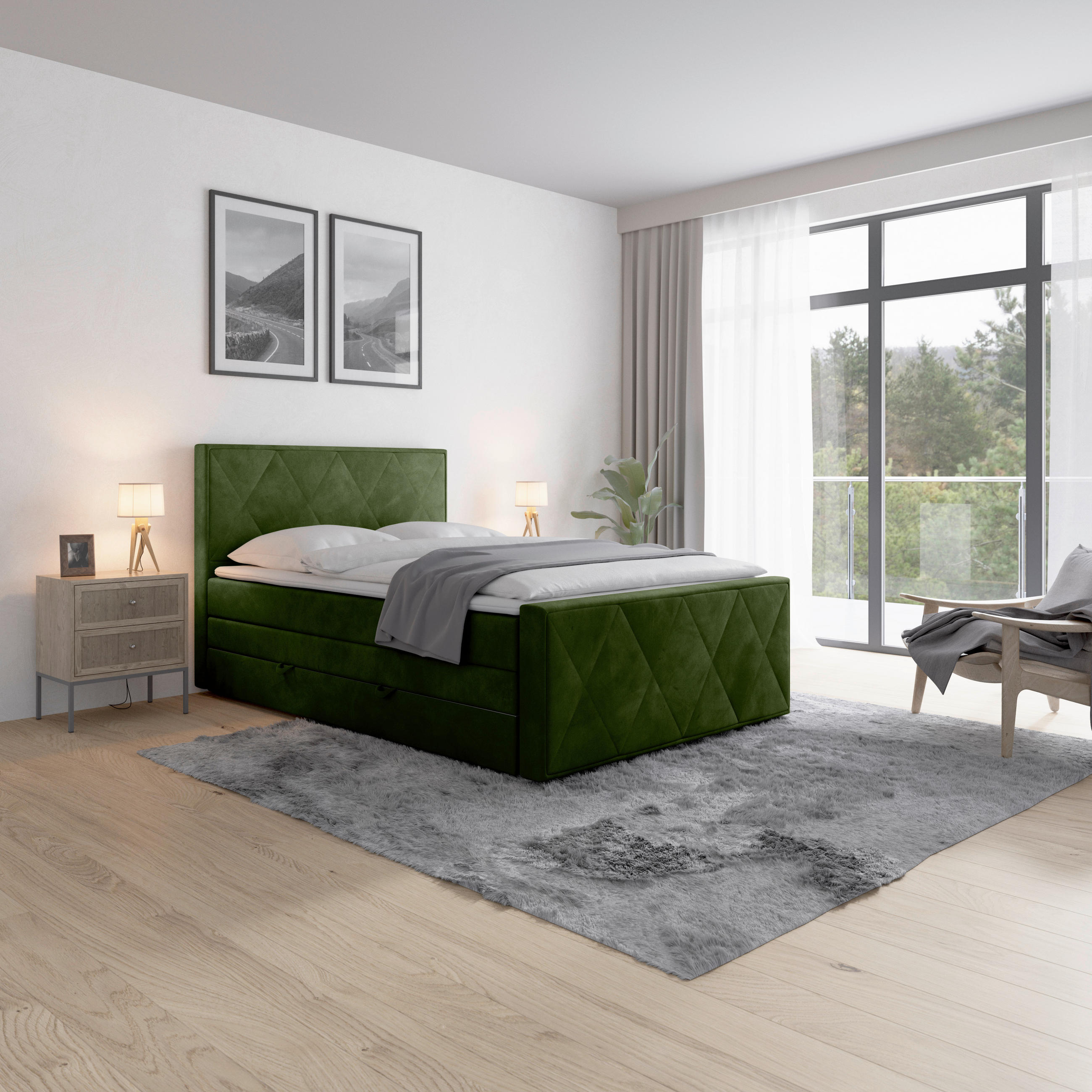 BOXSPRINGBETT 140/200 cm  in Grün  - Grün, MODERN, Holz/Kunststoff (140/200cm) - MID.YOU