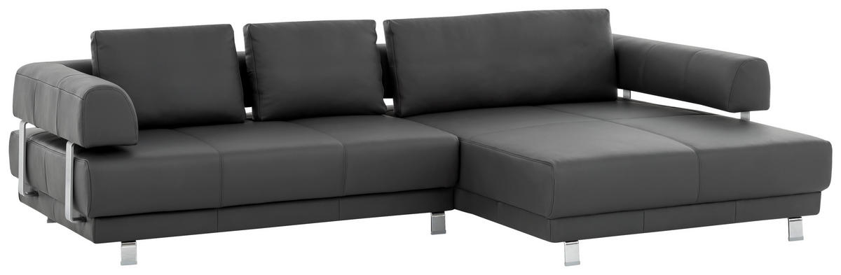 ECKSOFA Schieferfarben Echtleder  - Chromfarben/Schieferfarben, Design, Leder/Metall (307/188cm) - Stylife