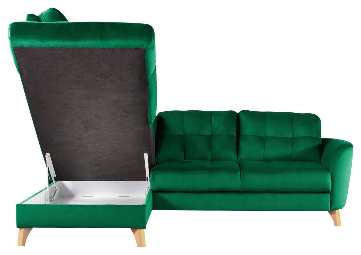 ECKSOFA Dunkelgrün Samt  - Dunkelgrün/Buchefarben, Design, Holz/Textil (190/236cm) - Livetastic