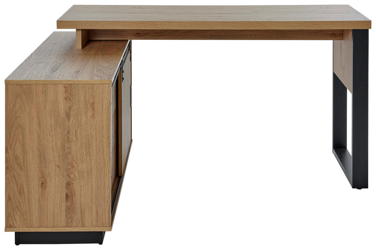 ECKSCHREIBTISCH 150/116/75,5 cm  in Eichefarben  - Eichefarben/Schwarz, MODERN, Holzwerkstoff/Metall (150/116/75,5cm) - MID.YOU