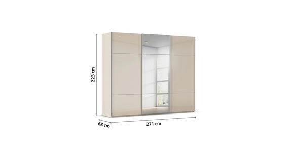 SCHWEBETÜRENSCHRANK 271/223/68 cm 3-türig Champagner - Champagner/Alufarben, KONVENTIONELL, Glas/Holzwerkstoff (271/223/68cm) - Novel