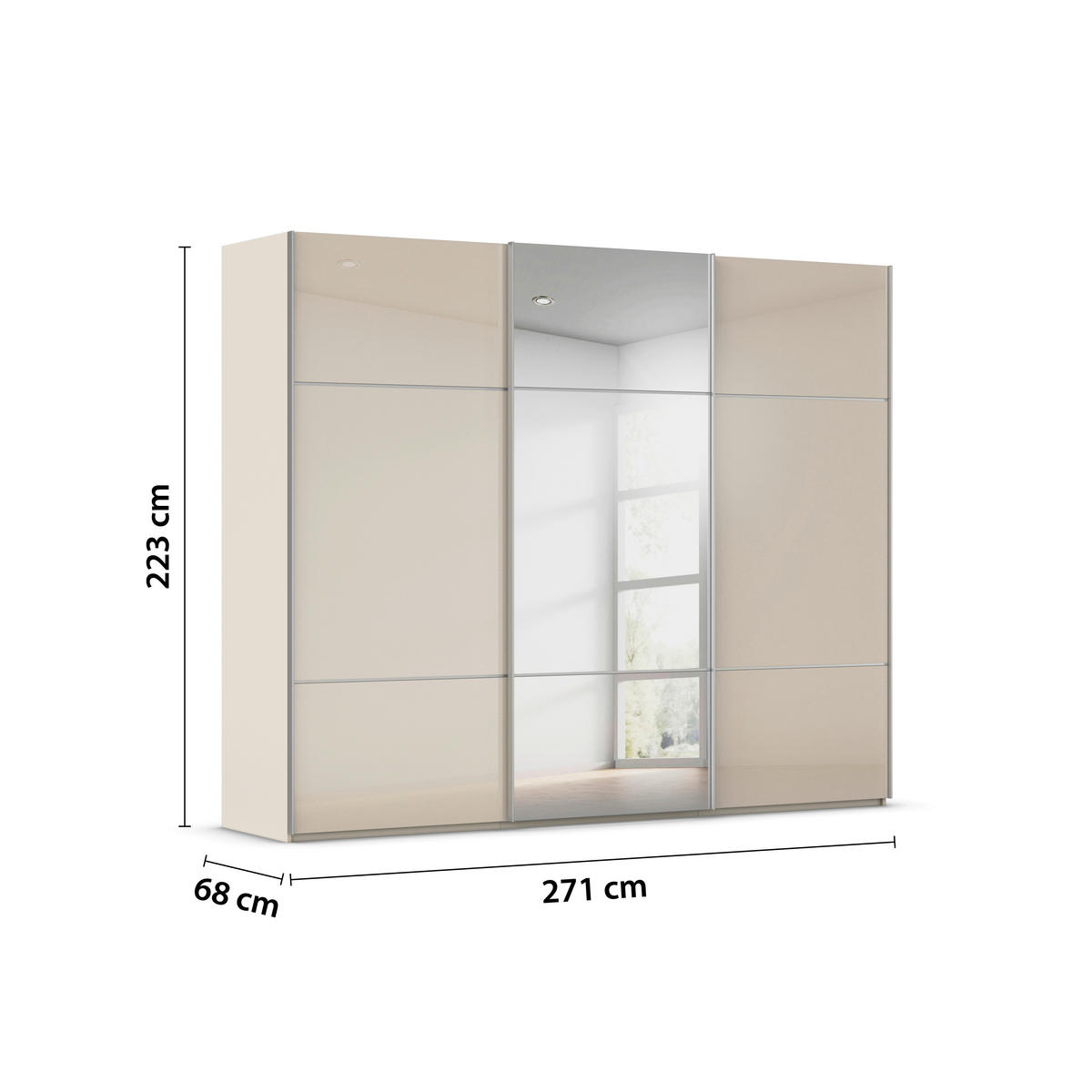 SCHWEBETÜRENSCHRANK in Champagner  - Champagner/Alufarben, Konventionell, Glas/Holzwerkstoff (271/223/68cm) - Novel