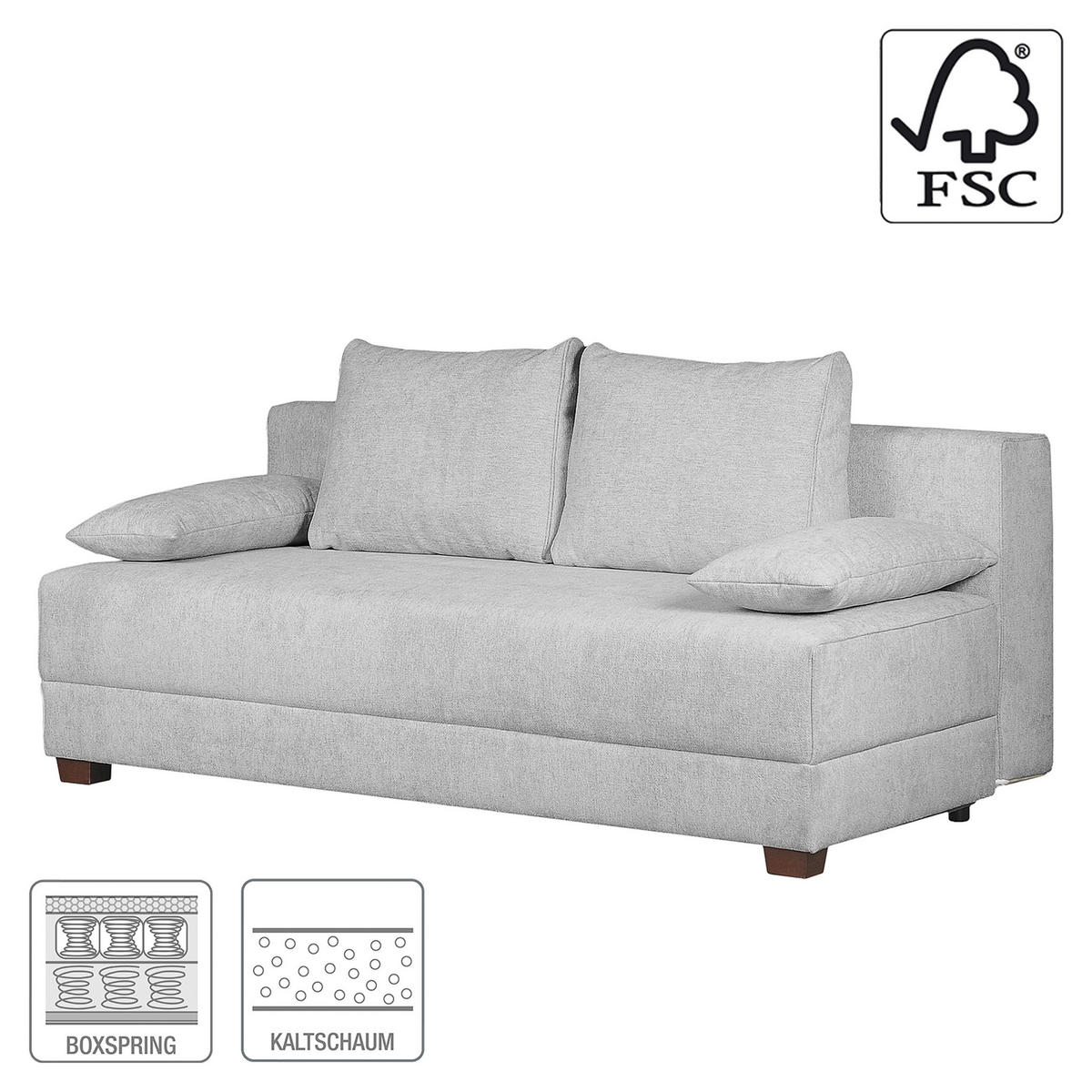 SCHLAFSOFA Webstoff Hellgrau  - Dunkelbraun/Hellgrau, Design, Holz/Textil (202/85/110cm) - MID.YOU