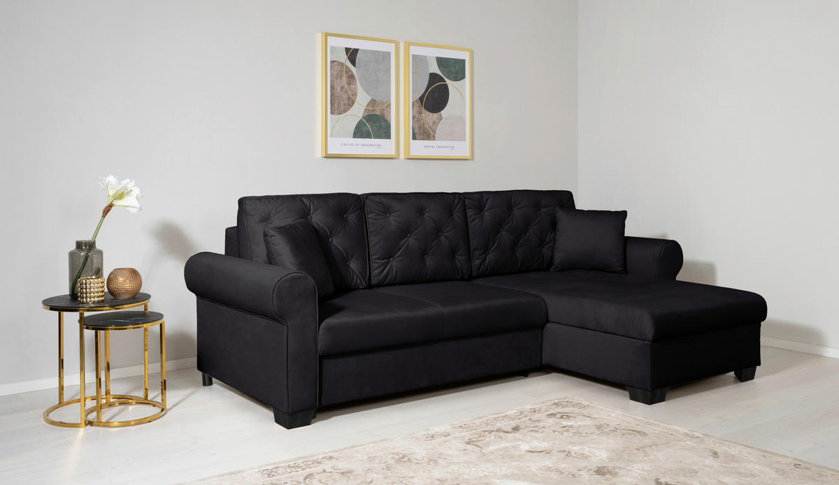 ECKSOFA in Schwarz  - Buchefarben/Schwarz, Design, Holz/Textil (266/161cm) - MID.YOU