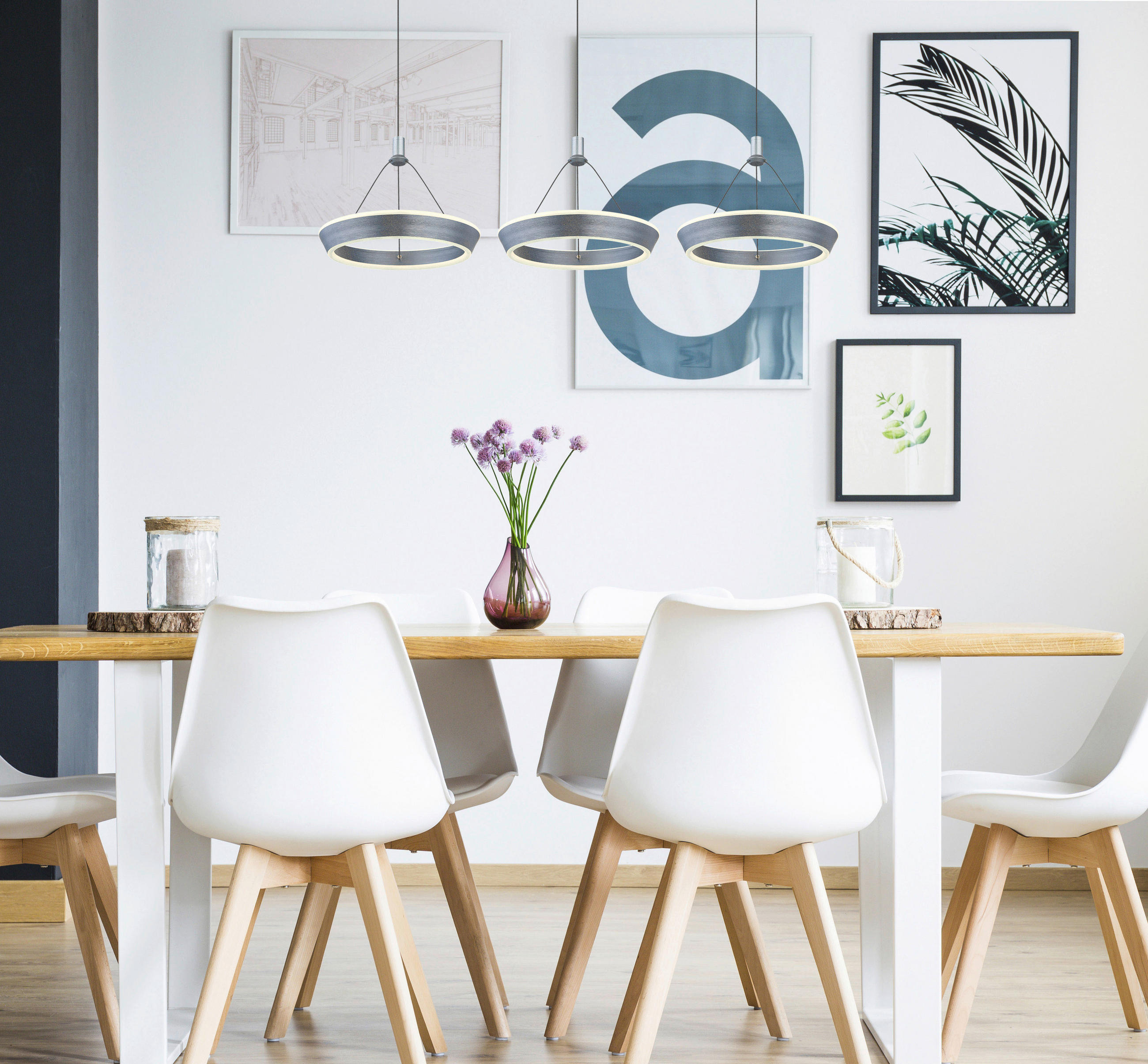 LED-HÄNGELEUCHTE 97,5/30,4/200 cm    - Titanfarben/Opal, Design, Kunststoff/Metall (97,5/30,4/200cm) - Globo