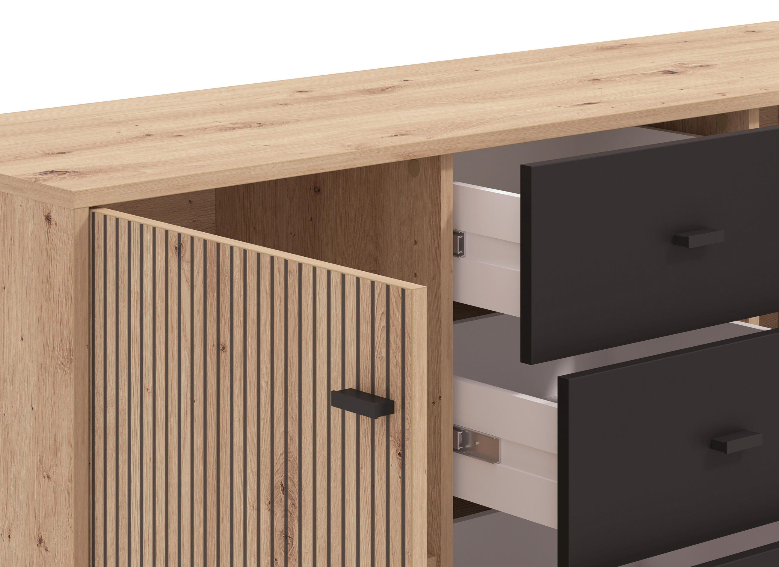 Carryhome Sideboard Schwarz, Eiche Artisan 138x90x40 cm