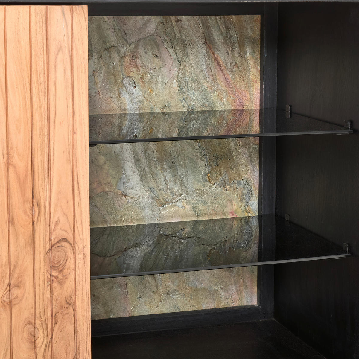SIDEBOARD  in 175/77/40 cm  - Schwarz/Akaziefarben, KONVENTIONELL, Glas/Holz (175/77/40cm) - Livetastic