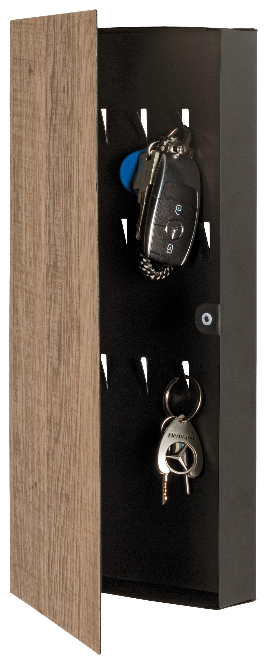SCHLÜSSELKASTEN - Eichefarben/Schwarz, Basics, Metall (20/40/4cm)