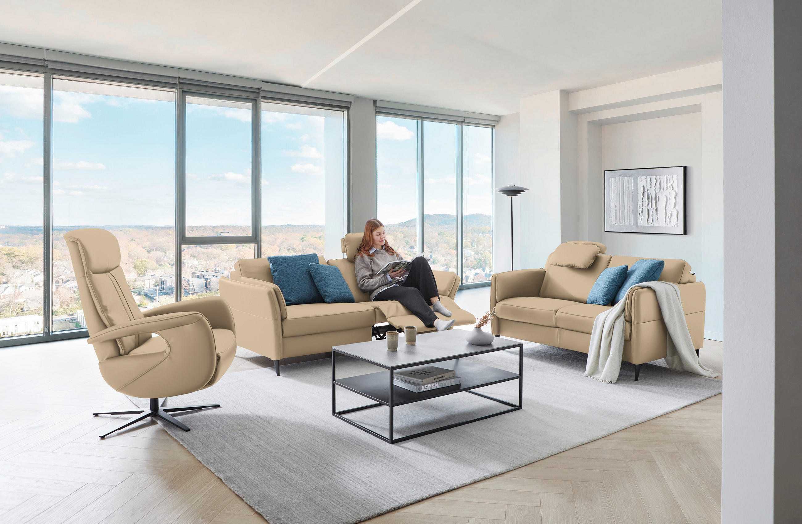 3-SITZER-SOFA in Leder Beige  - Beige/Schwarz, Design, Leder/Metall (190/84/99cm) - Dieter Knoll