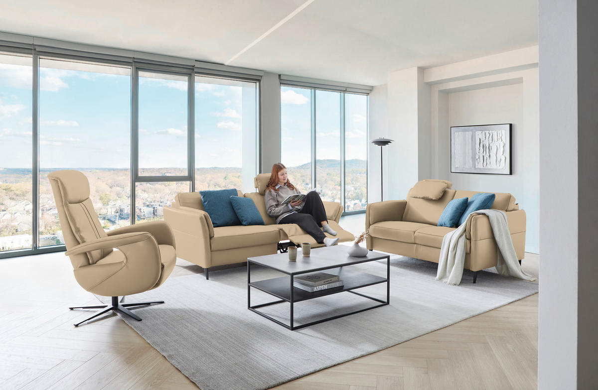 3-SITZER-SOFA in Echtleder Beige  - Beige/Schwarz, Design, Leder/Metall (190/84/99cm) - Dieter Knoll