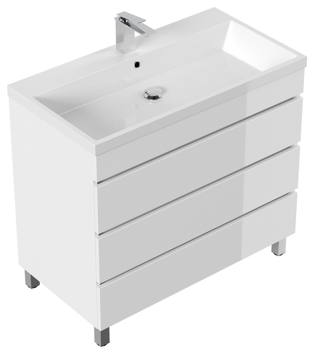 WASCHTISCHKOMBI 90 cm  - Weiß Hochglanz/Weiß, Basics, Holzwerkstoff/Stein (90cm) - MID.YOU