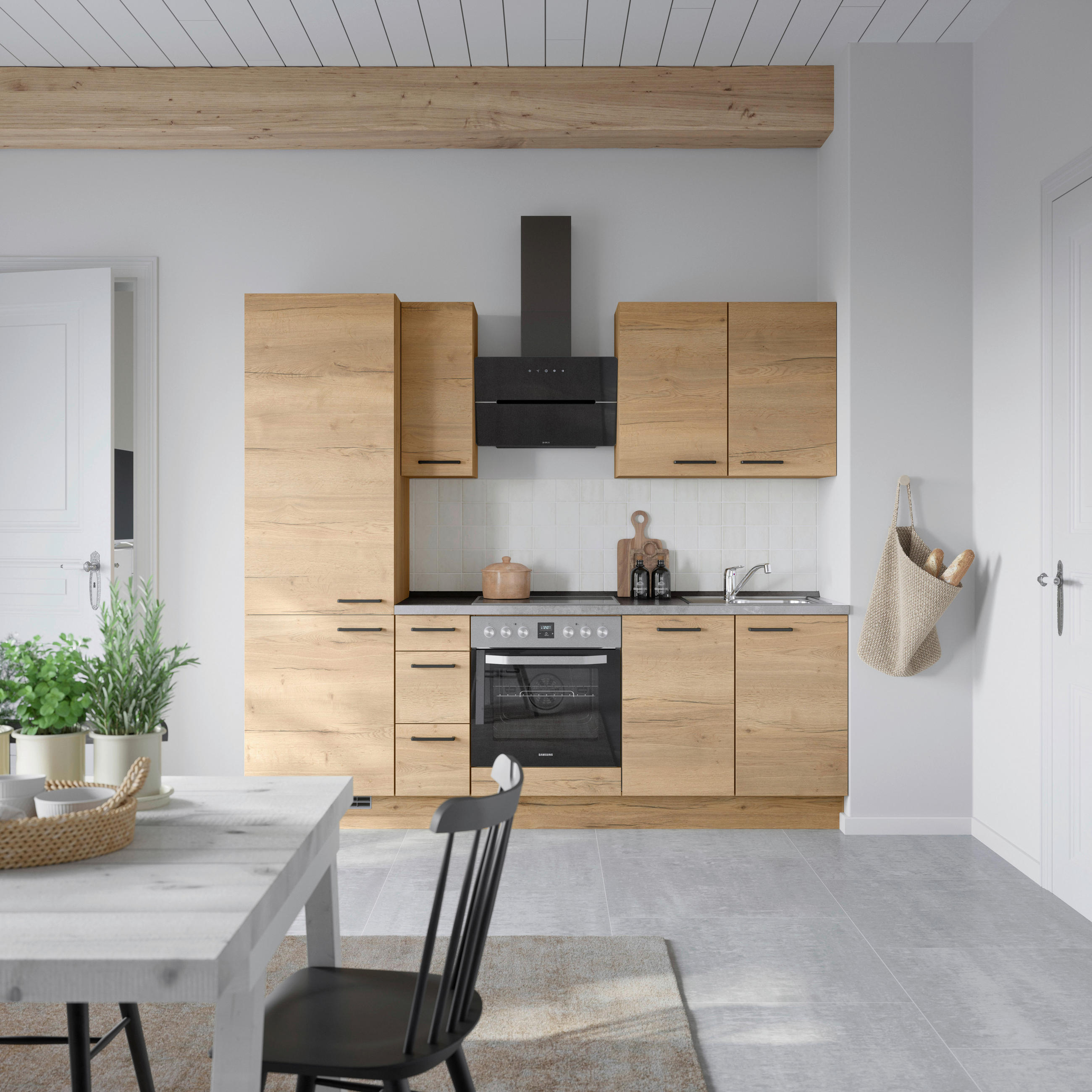 KÜCHENLEERBLOCK 240 cm   in Eichefarben, Schieferfarben  - Schieferfarben/Eichefarben, MODERN, Holzwerkstoff/Metall (240cm) - Nobilia