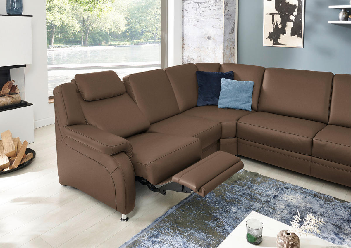 WOHNLANDSCHAFT  in Echtleder Graubraun  - Graubraun/Alufarben, KONVENTIONELL, Leder/Metall (239/329/165cm) - Beldomo Premium