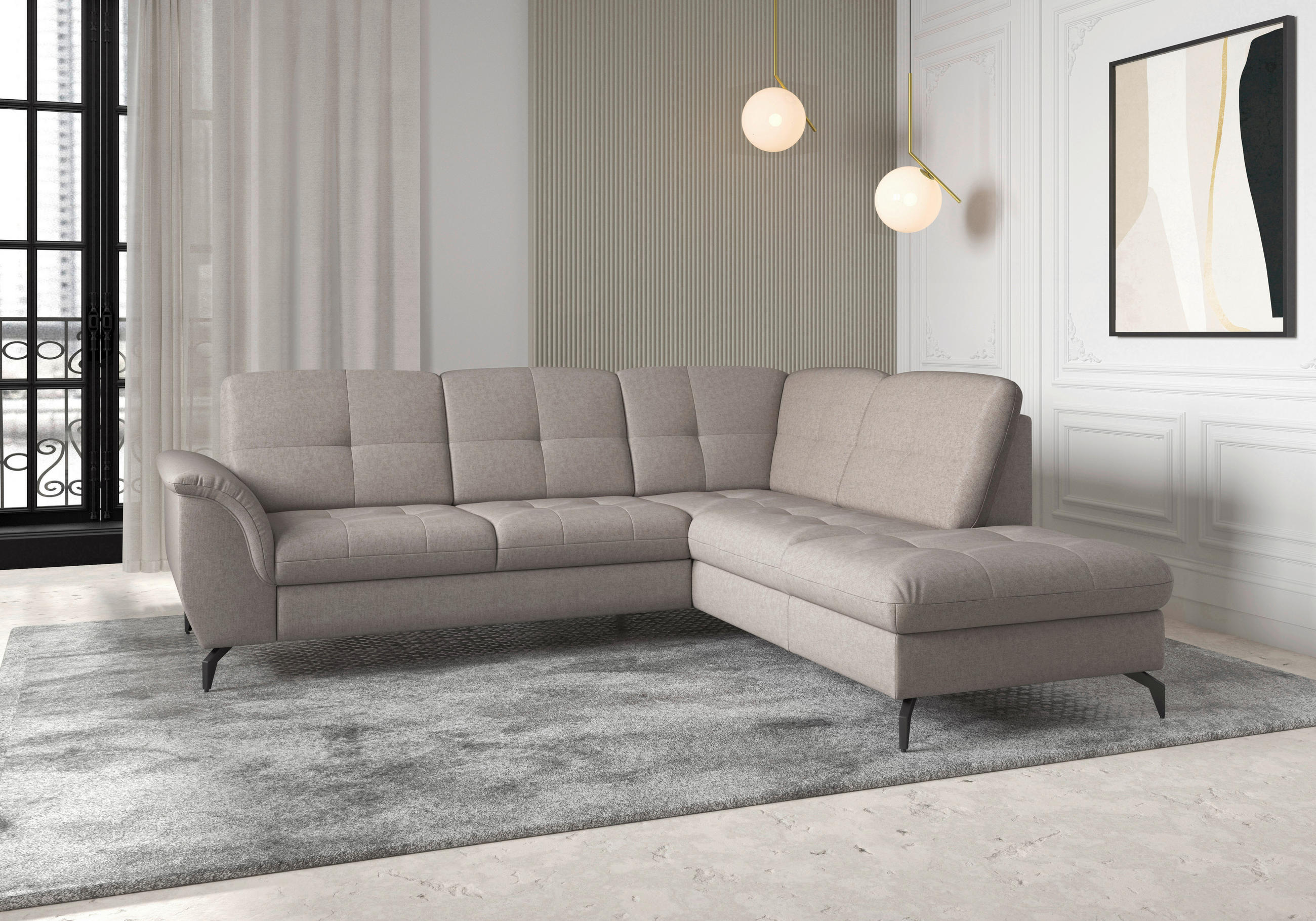 ECKSOFA in Flachgewebe Taupe  - Taupe/Schwarz, Modern, Textil/Metall (244/212cm) - Sit & More