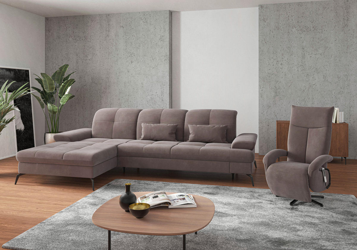ECKSOFA in Flachgewebe Taupe  - Taupe/Schwarz, Konventionell, Textil/Metall (185/279cm) - Sit & More