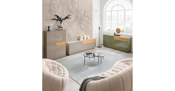 LOWBOARD Taupe, Eichefarben 207/69/42 cm - Taupe/Eichefarben, Design, Glas/Holz (207/69/42cm) - Novel