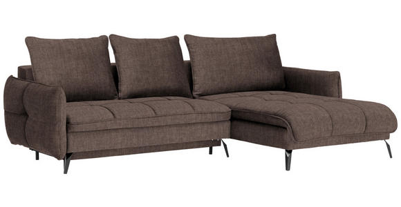 ECKSOFA in Flachgewebe Dunkelbraun  - Dunkelbraun/Schwarz, LIFESTYLE, Textil/Metall (273/180cm) - Hom`in