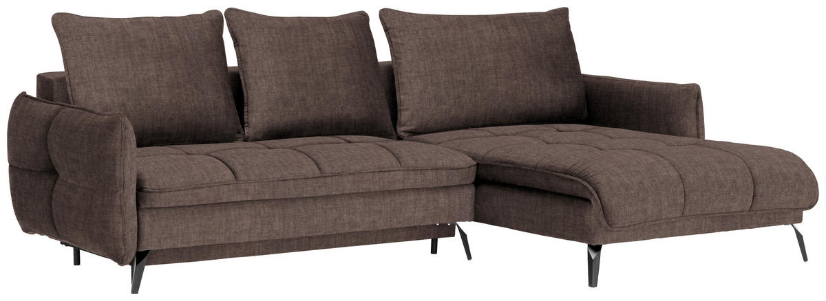 ECKSOFA in Flachgewebe Dunkelbraun  273/180 cm  - Dunkelbraun/Schwarz, LIFESTYLE, Textil/Metall (273/180cm) - Hom`in