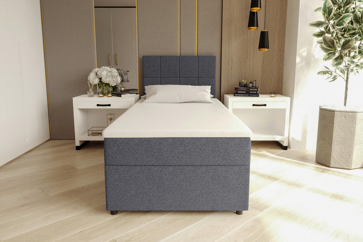 BOXBETT 90/200 cm,  in Blau, Matratze, Topper, Bettschublade, H3 = fest  - Blau/Schwarz, KONVENTIONELL, Kunststoff/Textil (90/200cm) - Boxxx