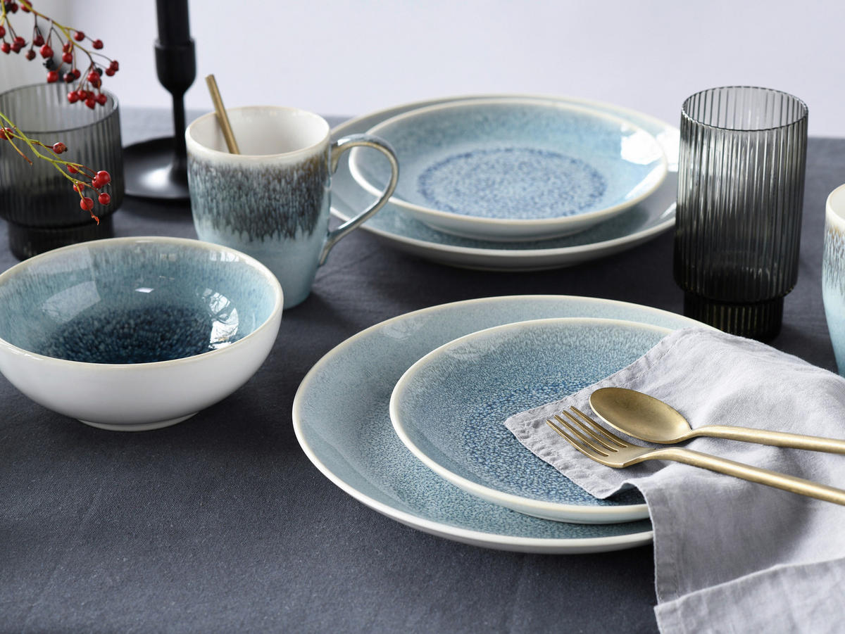 KOMBISERVICE Caldera Eisblau 8-teilig  - Weiß/Hellblau, Basics, Keramik - Creatable