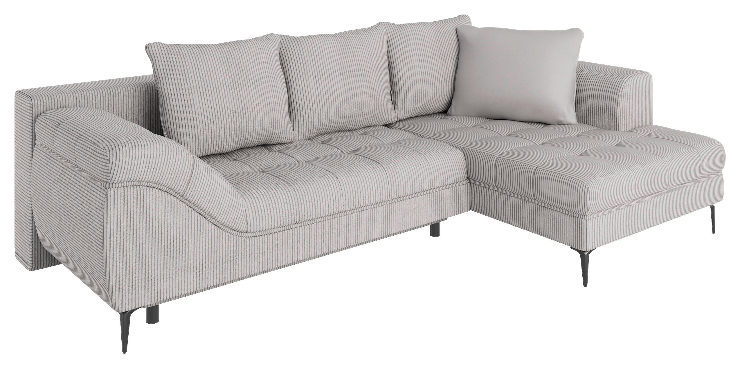 ECKSOFA Hellgrau Cord  - Hellgrau/Schwarz, Design, Kunststoff/Textil (177/276cm) - MID.YOU