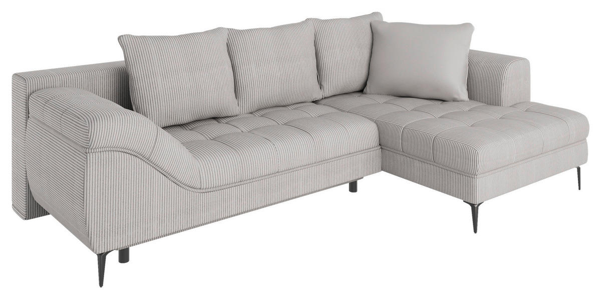 ECKSOFA Hellgrau Cord  - Hellgrau/Schwarz, Design, Kunststoff/Textil (177/276cm) - MID.YOU