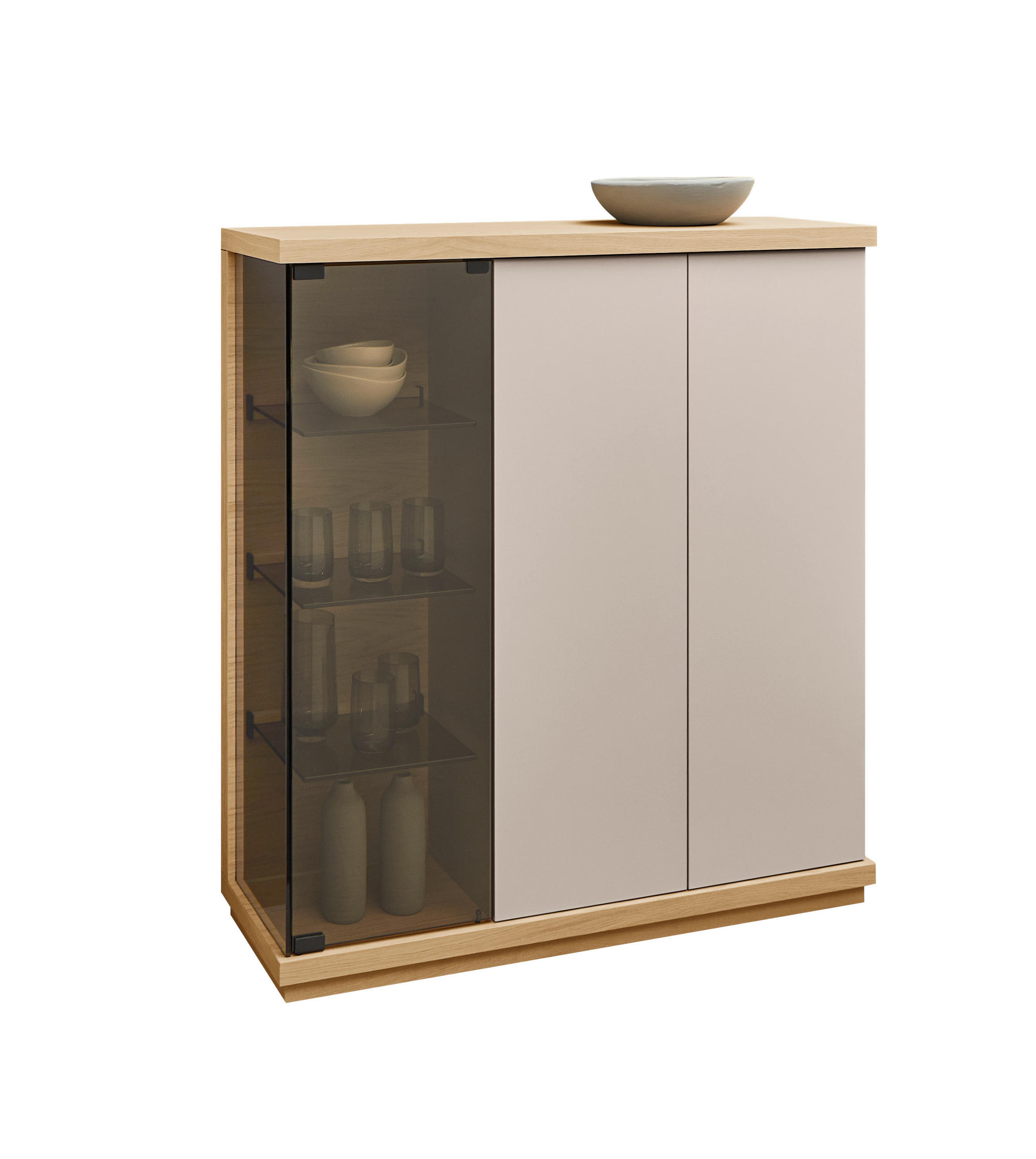 HIGHBOARD Rosa, Eichefarben, Beige  117/128/38 cm  - Eichefarben/Beige, Design, Glas/Holz (117/128/38cm) - Emilio Belluti
