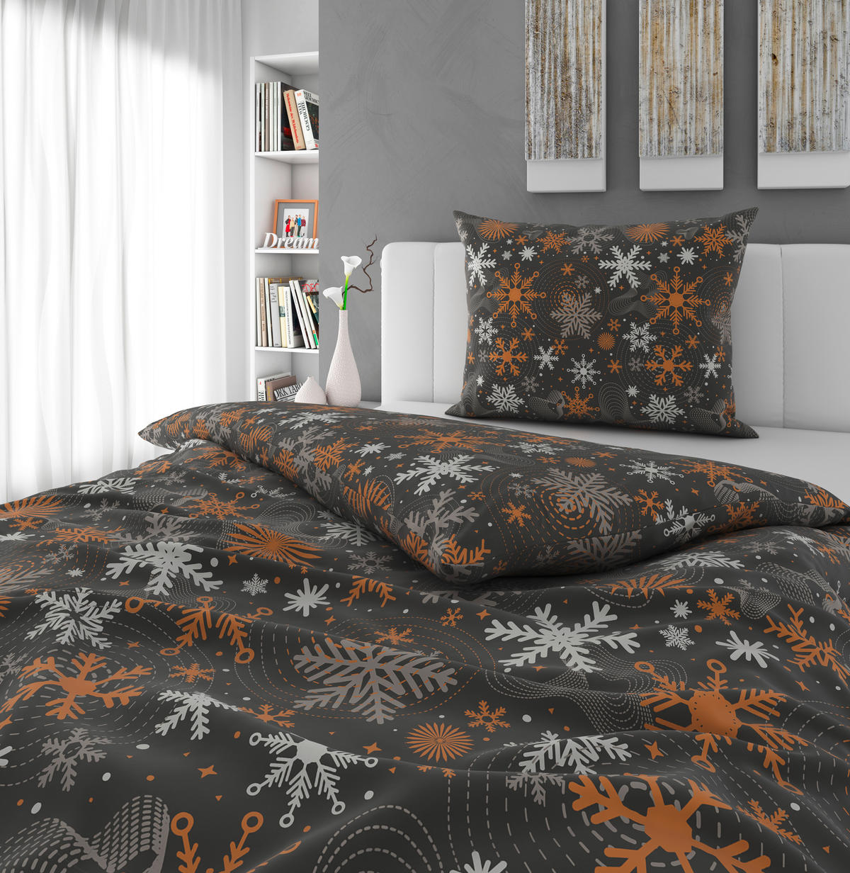POSTEĽNÁ BIELIZEŇ, flanel, béžová, antracitová, 140/200 cm - antracitová/béžová, Konventionell, textil (140/200cm) - Esposa