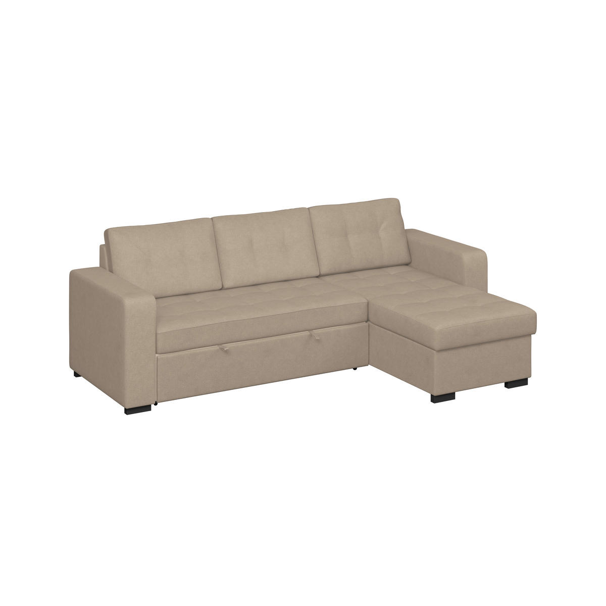ECKSOFA TURIN Beige Mikrofaser, Struktur Rückenkissen, Bettkasten  - Beige/Schwarz, Trend, Textil/Metall (239/160cm) - MID.YOU
