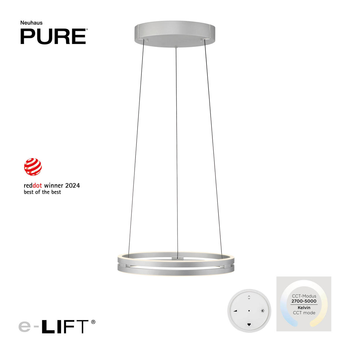 LED-PENDELLEUCHTE Pure E-Loop 50/50/350 cm   - Grau, Design, Metall (50/50/350cm) - Neuhaus PURE
