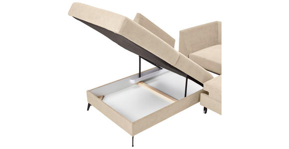 ECKSOFA Beige Chenille  inkl. Rückenkissen, Bettkasten, Schlaffunktion, Rücken echt, Liegefläche im Originalstoff  - Beige/Schwarz, KONVENTIONELL, Textil/Metall (257/275cm) - Carryhome